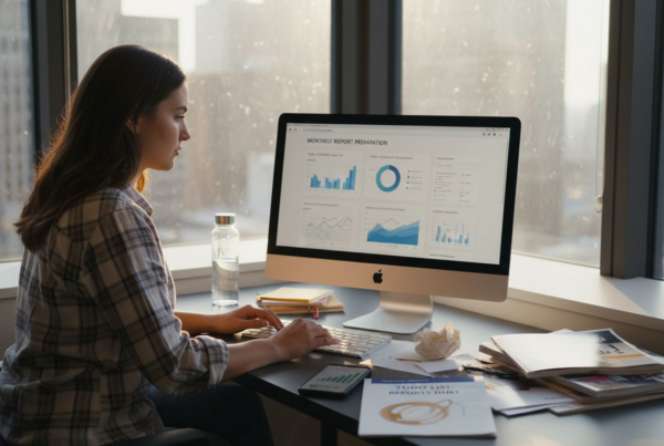 Business owner reviews digital marketing reports