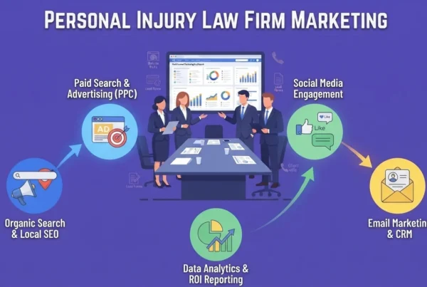 Personal injury attorneys reviewing a multichannel marketing strategy