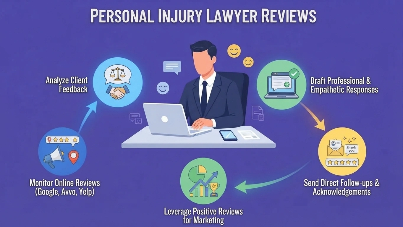 Personal injury lawyer responding professionally to online client reviews
